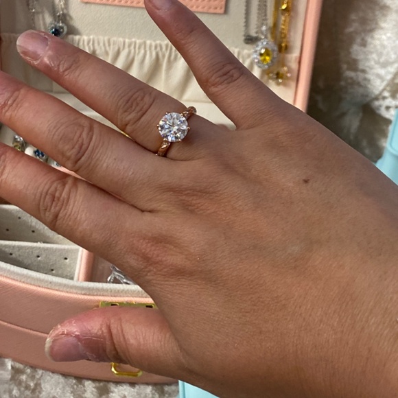 3ct classic cut round moissanite rose gold ring. SOLD - Picture 5 of 10